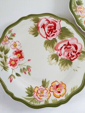 Vintage Pier 1 Imports Audrey Floral Dinner Plates - Set of 2 Hand Painted